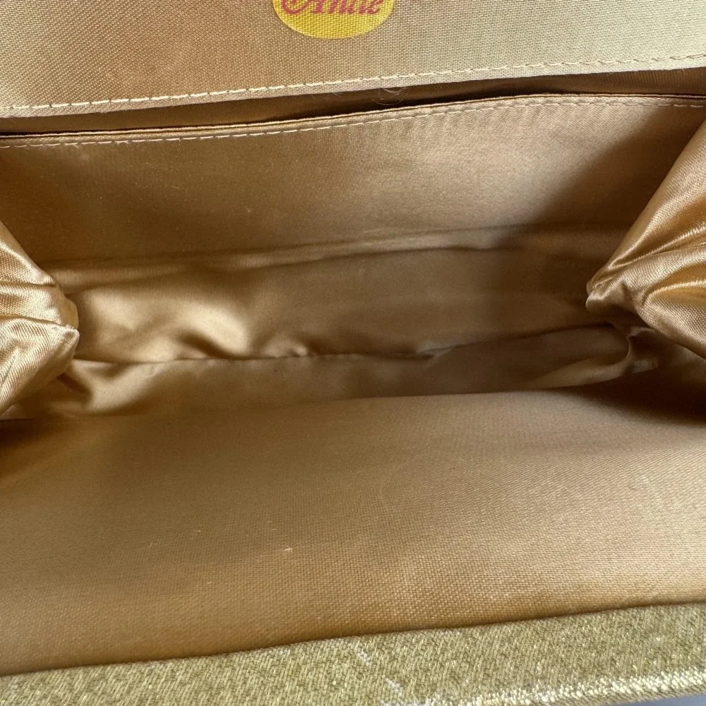 Vintage Ande Clutch Bag Womens Small Gold‎ Satin Rhinestone Formal Evening